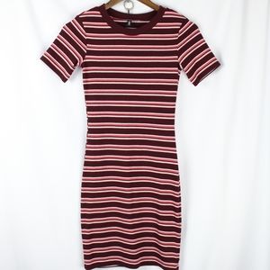 H&M Divided Burgandy and Cream BodyCon dress